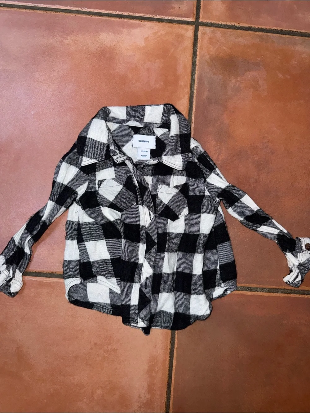 Old Navy Girls Black & White Plaid Button-Down Shirt